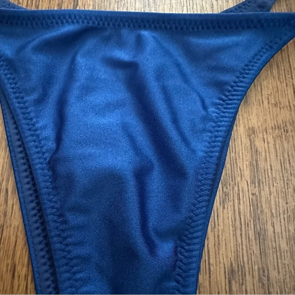 Djerf Avenue Frankie's Bikinis shiny Navy Swimwear bikini bottom sexy medium